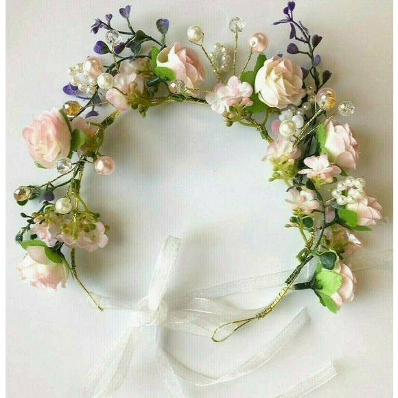 Flower Crown Floral Wreath BOHO Garland Headband for Communion Wedding Festivals - Picture 3 of 7